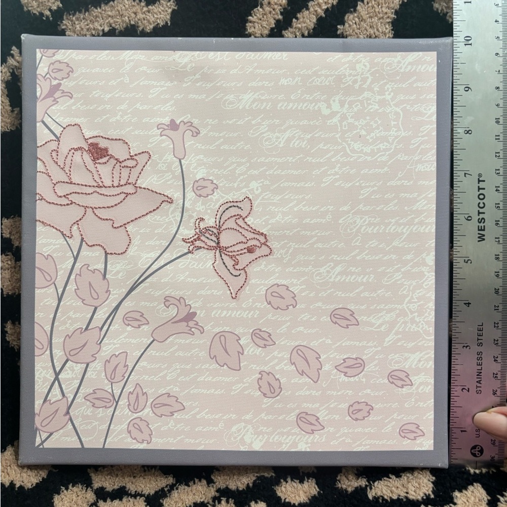 Floral Canvas Art with Pink and Gray Design
